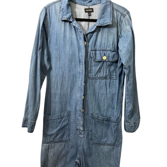 Women’s Long-Sleeve Denim Jumpsuit with Elastic Ankle & Button-Up Closure Size S - Picture 2 of 4